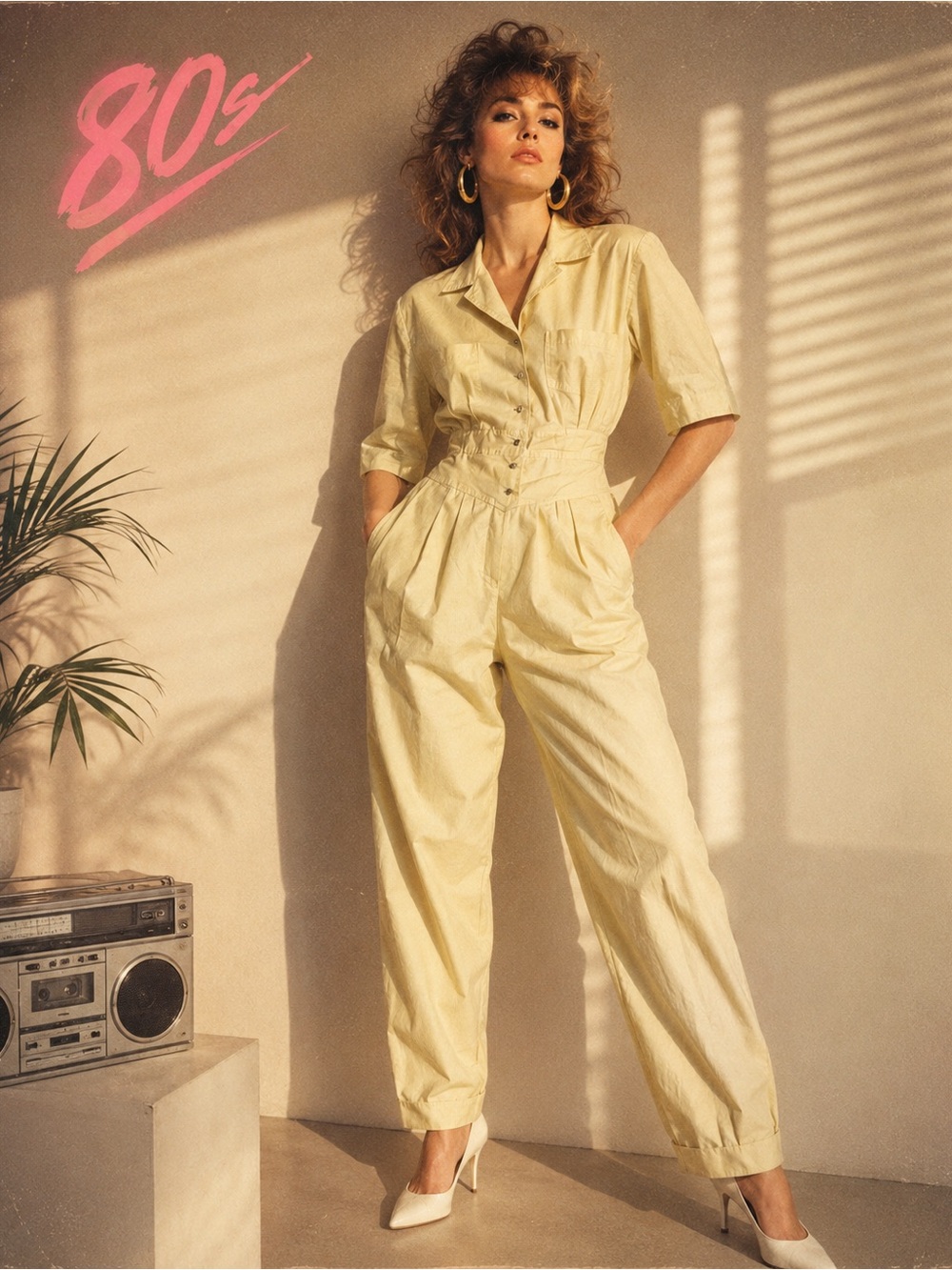 Vintage Starshine Starshine 80’s Retro Yellow Utility Romper Minimalist Jumpsuit